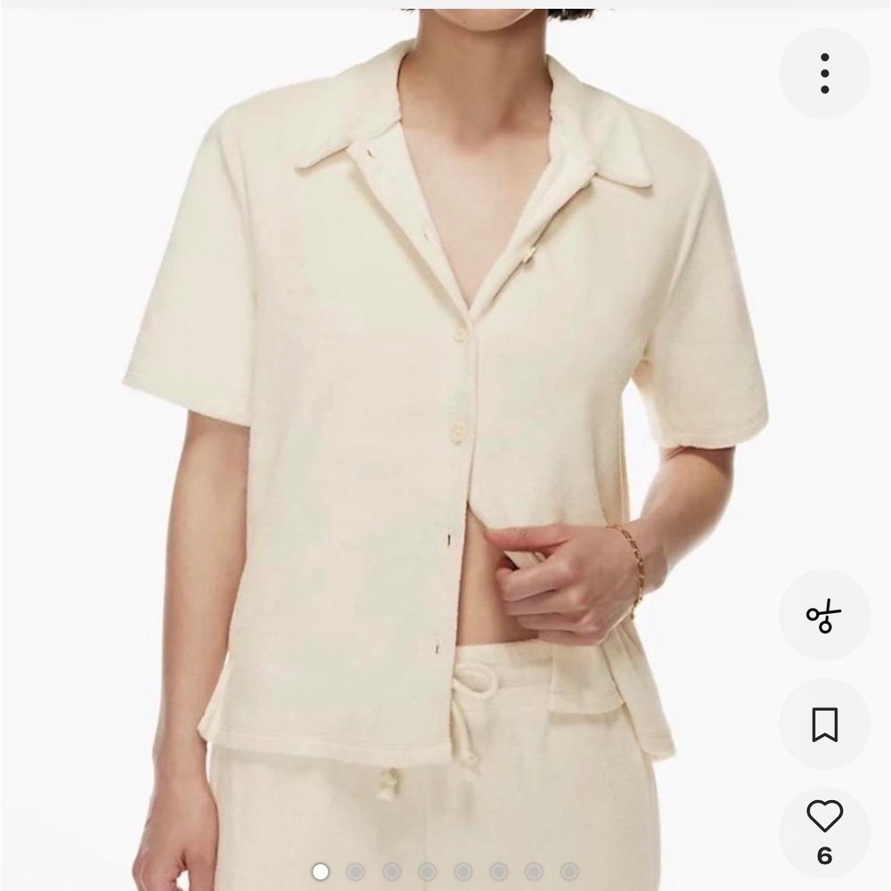 Wilfred Aritzia Shirt Light Birch Short Sleeve Button Up Satin Blouse S #108
